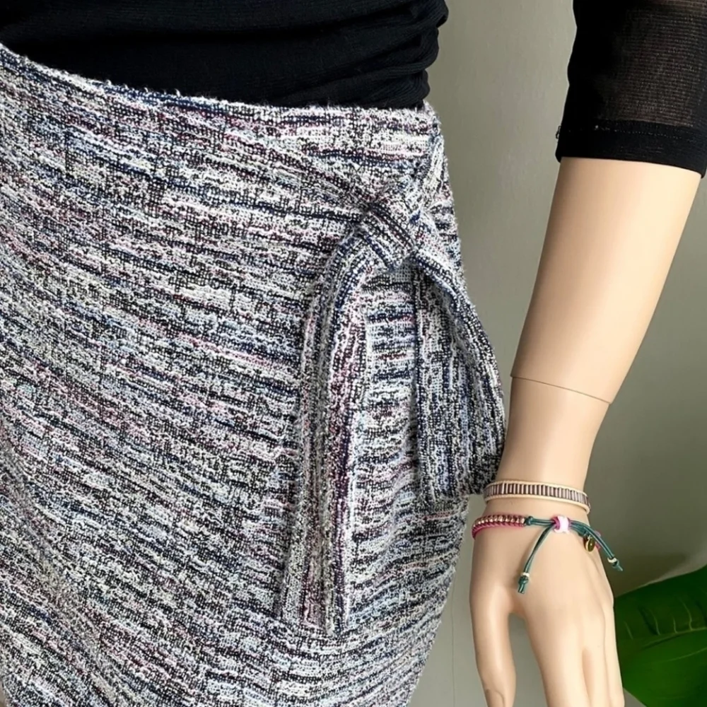 LOFT Multicolor Tweed Side Tie Stretch Wrap Mini Skirt Women's Medium M Cute EUC